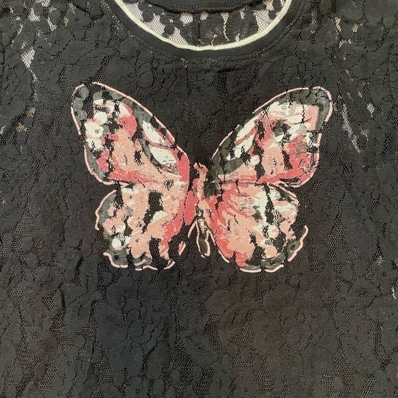 🐶🐶🐶Girls Justice size 10 black lace pink butterfly shirt🐶🐶🐶 - Picture 2 of 5